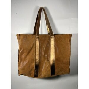 Anthropologie Bronze Embossed Tote Bag Shoulder Bag‎ Large Metallic Straps